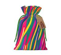 Bolsa de Navidad con estampado de líneas de arco iris, saco con cordón para regalos de Navidad, decoración de temporada, suministros de fiesta