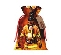 Bolsa de Navidad con estampado de llama de bombero de bombero, 4.7 x 6.9 pulgadas, con cordón y bonita etiqueta de papel kraft, se adapta a regalos y artículos pequeños diarios