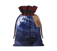 Bolsa de Navidad con estampado de luna llena de barco pirata de 4.7 x 6.9 pulgadas, cierre de cordón, para aniversarios, cumpleaños, para regalos