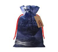 Bolsa de Navidad con estampado de luna llena de barco pirata de 4.7 x 6.9 pulgadas, cierre de cordón, para Navidad, aniversarios, cumpleaños