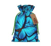 Bolsa de Navidad con estampado de mariposas azules, bolsa de regalo de Navidad, bolsas de cordón para decoración de fiesta