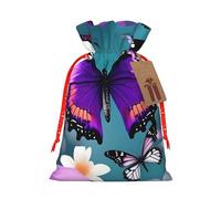 Bolsa de Navidad con estampado de mariposas y flores moradas con cordón para regalos de vacaciones, saco de Navidad, decoración de fiesta