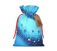 Bolsa de Navidad con estampado de notas musicales azul cielo, bolsas con cordón para regalos de vacaciones, saco de Navidad, decoración de fiesta
