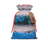 Bolsa de Navidad con estampado de olas del mar y atardecer con puesta de sol y amanecer, saco de regalo de Navidad para decoración de temporada para envolver regalos