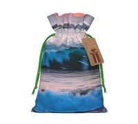 Bolsa de Navidad con estampado de olas del mar y atardecer con puesta de sol y amanecer, saco de regalo de Navidad para decoración de temporada para envolver regalos
