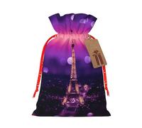 Bolsa de Navidad con estampado de París rosa de 4.7 x 6.9 pulgadas con cordón y bonita etiqueta de papel kraft, se adapta a regalos y artículos pequeños diarios