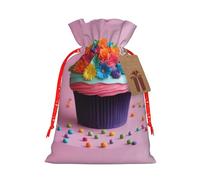 Bolsa de Navidad con estampado de pastel de flores y arco iris, bolsa de cordón para regalos de Navidad, decoración de temporada, suministros de fiesta