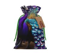 Bolsa de Navidad con estampado de pavo real morado, saco de regalo de Navidad para decoración de temporada