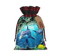 Bolsa de Navidad con estampado de peces de delfín subacuático de océano de 4.7 x 6.9 pulgadas, cierre de cordón, para aniversarios de Navidad, cumpleaños, sostiene regalos
