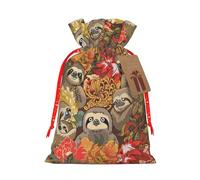 Bolsa de Navidad con estampado de perezosos divertidos con cordón para regalos de vacaciones, saco de Navidad, decoración de fiesta