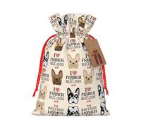 Bolsa de Navidad con estampado de perro francés con cordón para regalos de vacaciones, saco de Navidad, decoración de fiesta