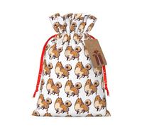 Bolsa de Navidad con estampado de perro Pomerania de dibujos animados con cierre de cordón, 4.7 x 6.9 pulgadas para envolver regalos de cumpleaños