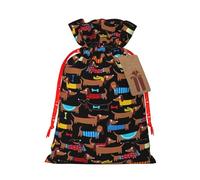 Bolsa de Navidad con estampado de perro salchicha con texto en inglés "I Love My Dog", saco con cordón para regalos de Navidad, decoración de temporada, suministros de fiesta