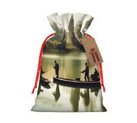 Bolsa de Navidad con estampado de pescadores de lago de pesca, saco de regalo de Navidad para decoración de temporada para envolver regalos
