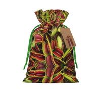 Bolsa de Navidad con estampado de plantas carnívoras, con cordón, reutilizable, para regalos de Navidad