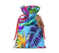 Bolsa de Navidad con estampado de plantas tropicales de flores rosas, saco de regalo de Navidad para decoración de temporada para envolver regalos