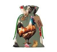 Bolsa de Navidad con estampado de pollo y gallo, bolsas con cordón para regalos de vacaciones, saco de Navidad, decoración de fiesta