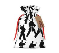 Bolsa de Navidad con estampado de siluetas de artes marciales, saco de regalo de Navidad para decoración de temporada para envolver regalos