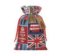 Bolsa de Navidad con estampado de símbolos de Inglaterra, bolsas con cordón para regalos de vacaciones, saco de Navidad, decoración de fiesta