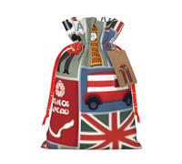 Bolsa de Navidad con estampado de símbolos de Inglaterra, saco de regalo de Navidad para decoración de temporada para envolver regalos