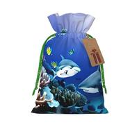 Bolsa de Navidad con estampado de tiburón nadando bajo el mar, bolsa de regalo festiva, bolsa de regalo de Navidad, bolsas de cordón para decoración de fiesta