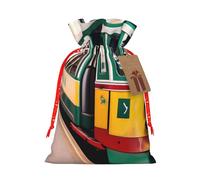 Bolsa de Navidad con estampado de tranvía de Lisboa, bolsas con cordón para regalos de vacaciones, saco de Navidad, decoración de fiesta