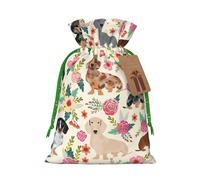 Bolsa de Navidad con estampado floral de perro salchicha, bolsas con cordón para regalos de vacaciones, saco de Navidad, decoración de fiesta