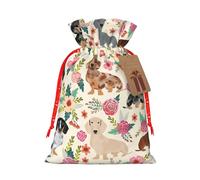 Bolsa de Navidad con estampado floral de perro salchicha, bolsas con cordón para regalos de vacaciones, saco de Navidad, decoración de fiesta