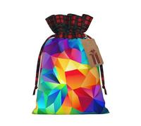 Bolsa de Navidad con estampado geométrico arcoíris de 4.7 x 6.9 pulgadas, cierre de cordón, para Navidad, aniversarios, cumpleaños, sostiene regalos
