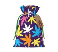 Bolsa de Navidad festiva con estampado de malas hierbas y colores brillantes con cordón, regalo para vacaciones, aniversarios, regalos de fiesta
