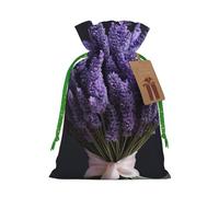 Bolsa de Navidad festiva con estampado de ramo de lavanda, con cordón, bolsa reutilizable para regalos de Navidad