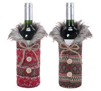 Bolsa de Navidad para vino, funda para botella de vino de Navidad - Funda decorativa para botella de vino | Funda navideña para botella de vino con lazo y cuello de felpa, funda navideña para botella