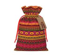 Bolsa de Navidad práctica con estampado bohemio de arte popular mexicano con cordón, 4.7 x 6.9 pulgadas para Navidad, Halloween