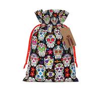 Bolsa de Navidad práctica con estampado de calaveras de flores coloridas con cordón, 4.7 x 6.9 pulgadas para Navidad y Halloween