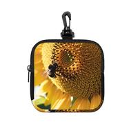 Bolsa de neopreno impermeable con cremallera para auriculares, diseño de girasol y polen de abeja
