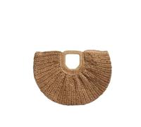 Bolsa de paja de mano Bolso de mano a presión, tejido paja for mujer junto al mar,Monedero elegante noche vacaciones viaje playa verano(B-Khaki)