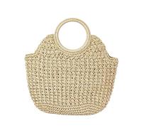 Bolsa de paja de mano Bolso de mano a presión, tejido paja for mujer junto al mar,Monedero elegante noche vacaciones viaje playa verano(C-Beige White)