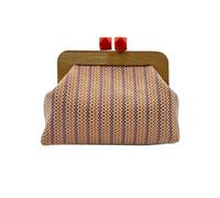 Bolsa de paja de mano Bolso de mano paja a rayas colores for mujer, bolso concha con Clip madera, playa verano tejido informal(Orange)