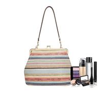 Bolsa de paja genérica para mujer - Bolso retro con cierre de besos - Bolsa de playa de paja trenzada, ideal para trabajo, viajes, carreras, vacaciones en la playa, compras, gimnasio, mercado