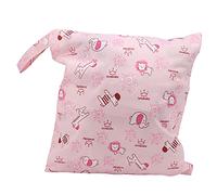 Bolsa de Pañales de Tela, Bolsa Organizadora Patrón de Dibujos Animados Cremallera Simple Bolsillos de Doble Capa Reutilizable con Correa de Asa para Viaje para Bolsa de Cosméticos(Animal rosa)