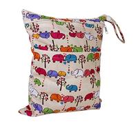 Bolsa de pañales de tela lavable con 2 cremalleras, diseño de elefante, impermeable y reutilizable