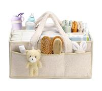 Bolsa de pañales, organizador portátil con divisor extraíble, 38 x 25,4 x 17,8 cm, bolsa de almacenamiento para on-the-Go, con oso de plush, cambiador de mesa para bolsas y suministros de bebé (White