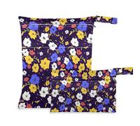 Bolsa de pañales para bebé con cremallera, paquete de 2 artículos esenciales de viaje para bebés con asas para baño, yoga (Lilly, flor, azul, amarillo, estrella)