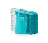 Bolsa de papel azul turquesa con asa, bolsa de regalo de fiesta a granel de 6 x 4.5 x 2.5 pulgadas para graduación, baby shower, cumpleaños, Navidad, bolsa reciclada, 50 unidades