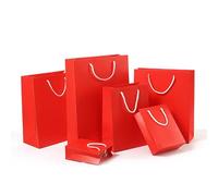 Bolsa de papel roja con asa, embalaje de joyería, caja de regalo, almacenamiento, envoltura de fiesta de cumpleaños y boda, 10 Uds.(Color:Red,Size:28x20x10cm)