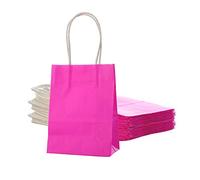 Bolsa de papel rosa caliente con asa para fiestas, 15,2 x 11,4 x 6,3 cm, para boda, cumpleaños, verano, bolsa reciclada, paquete de 24