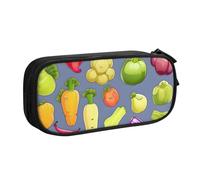 Bolsa de papelería ligera con estampado de frutas y verduras de dibujos animados, para escuela, universidad, oficina, viajes, niños, niñas y adultos, Black, Talla única, Juego de mochila escolar