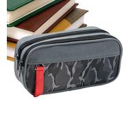 Bolsa de papelería, organizador de doble capa | Porta bolígrafo multifunción, accesorio de viaje - Ideal para mantener a los soberanos, tijeras, gomas, etc, Gris, riferimento alla descrizione