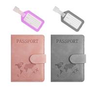 Bolsa De Pasaporte De 2 Piezas Y Etiqueta De Equipaje De 2 Piezas, Práctico Porta Pasaporte, Bolsa De Documentos, Estuche Protector De Documentos Portátil, Escenas De Viaje.
