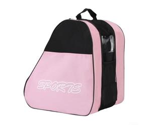 Bolsa de patinaje sobre hielo con compartimentos laterales izquierdo y derecho dedicados para patines y zona central para casco y equipo de protección (rosa)